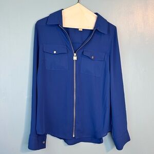 micheal kors blue zip top blouse lock zipper size small